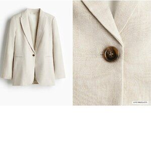 H&M Linen-Blend Blazer in Light beige size S